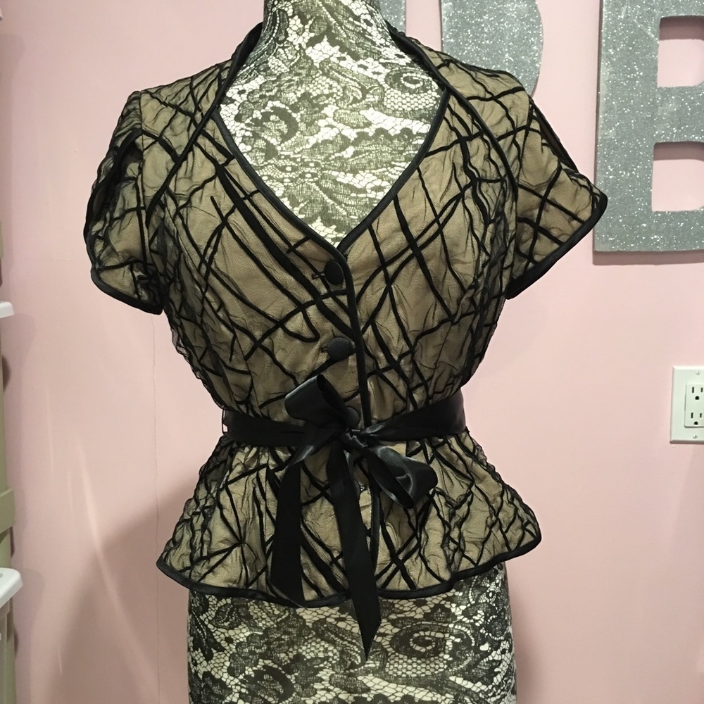 JS Collections Black and Nude Evening Blouse Sz 12